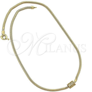 Oro Laminado Pendant Necklace, Gold Filled Style Rat Tail Design, with White Micro Pave, Polished, Golden Finish, 04.63.0009 (03 MM Thickness, 18 Inches Length)
