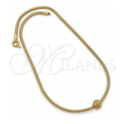 Oro Laminado Pendant Necklace, Gold Filled Style Rat Tail Design, with White Micro Pave, Polished, Golden Finish, 04.63.0010 (03 MM Thickness, 18 Inches Length)
