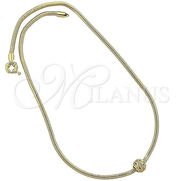 Oro Laminado Pendant Necklace, Gold Filled Style Rat Tail Design, with White Micro Pave, Polished, Golden Finish, 04.63.0010 (03 MM Thickness, 18 Inches Length)