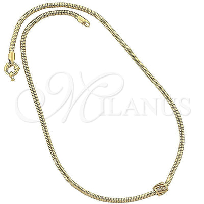 Oro Laminado Pendant Necklace, Gold Filled Style Rat Tail Design, with White Micro Pave, Polished, Golden for wholesale, main product view