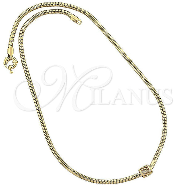 Oro Laminado Pendant Necklace, Gold Filled Style Rat Tail Design, with White Micro Pave, Polished, Golden Finish, 04.63.0011 (03 MM Thickness, 18 Inches Length)