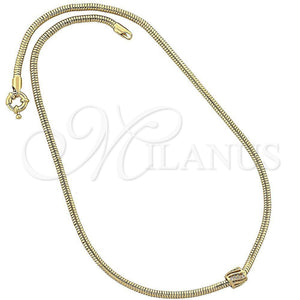 Oro Laminado Pendant Necklace, Gold Filled Style Rat Tail Design, with White Micro Pave, Polished, Golden Finish, 04.63.0011 (03 MM Thickness, 18 Inches Length)