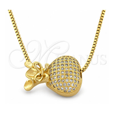 Oro Laminado Pendant Necklace, Gold Filled Style Purse and Box Design, with White Micro Pave, Polished, Golden Finish, 04.63.0014 (01 MM Thickness, 18 Inches Length)
