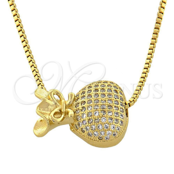 Oro Laminado Pendant Necklace, Gold Filled Style Purse and Box Design, with White Micro Pave, Polished, Golden Finish, 04.63.0014 (01 MM Thickness, 18 Inches Length)