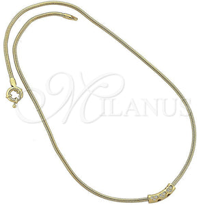 Oro Laminado Pendant Necklace, Gold Filled Style Heart and Rat Tail Design, with White Micro Pave, Polished, Golden Finish, 04.63.0016 (02 MM Thickness, 18 Inches Length)