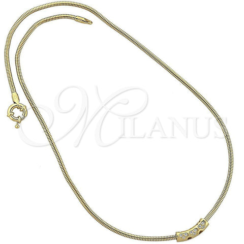 Oro Laminado Pendant Necklace, Gold Filled Style Heart and Rat Tail Design, with White Micro Pave, Polished, Golden Finish, 04.63.0016 (02 MM Thickness, 18 Inches Length)