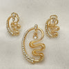 Oro Laminado Earring and Pendant Adult Set, Gold Filled Style with White Crystal, Polished, Golden Finish, 10.91.0249