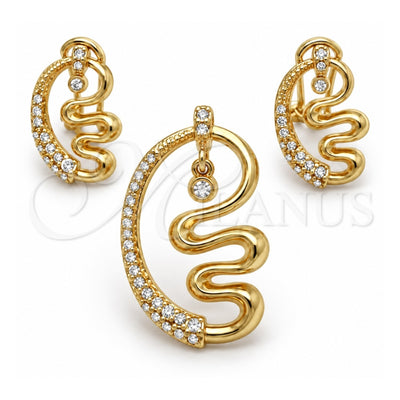 Oro Laminado Earring and Pendant Adult Set, Gold Filled Style with White Crystal, Polished, Golden Finish, 10.91.0249
