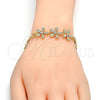 Oro Laminado Fancy Bracelet, Gold Filled Style Flower Design, with White Crystal, Polished, Golden Finish, 03.171.0010.07 (16 MM Thickness, 7 Inches Length)