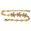 Oro Laminado Fancy Bracelet, Gold Filled Style Flower Design, with White Crystal, Polished, Golden Finish, 03.171.0010.07 (16 MM Thickness, 7 Inches Length)