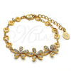 Oro Laminado Fancy Bracelet, Gold Filled Style Flower Design, with White Crystal, Polished, Golden Finish, 03.171.0010.07 (16 MM Thickness, 7 Inches Length)