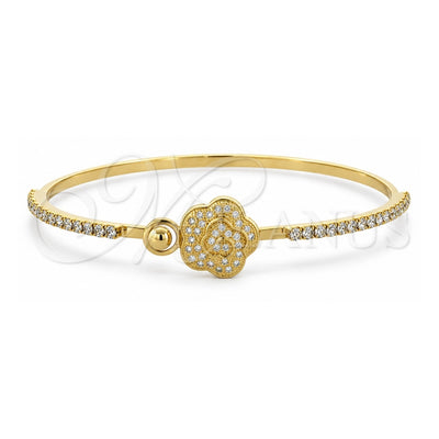 Oro Laminado Individual Bangle, Gold Filled Style Flower Design, with White Micro Pave and White Cubic Zirconia, Polished, Golden Finish, 07.97.0048 (02 MM Thickness, Size 5 (2.50 Diameter))