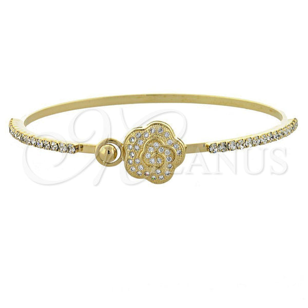 Oro Laminado Individual Bangle, Gold Filled Style Flower Design, with White Micro Pave and White Cubic Zirconia, Polished, Golden Finish, 07.97.0048 (02 MM Thickness, Size 5 (2.50 Diameter))