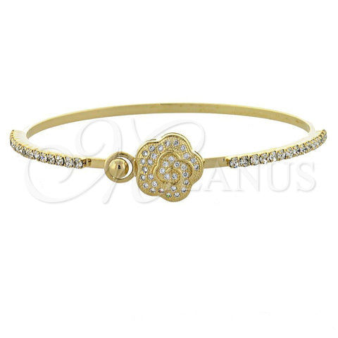 Oro Laminado Individual Bangle, Gold Filled Style Flower Design, with White Micro Pave and White Cubic Zirconia, Polished, Golden Finish, 07.97.0048 (02 MM Thickness, Size 5 (2.50 Diameter))