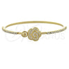 Oro Laminado Individual Bangle, Gold Filled Style Flower Design, with White Micro Pave and White Cubic Zirconia, Polished, Golden Finish, 07.97.0048 (02 MM Thickness, Size 5 (2.50 Diameter))
