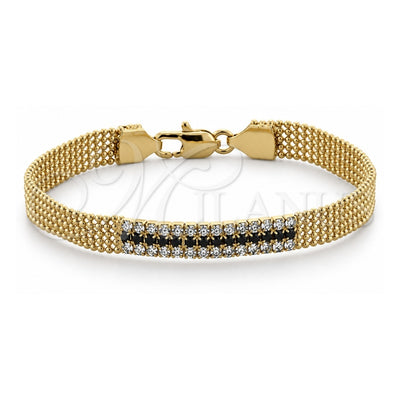 Oro Laminado Fancy Bracelet, Gold Filled Style with Black and White Cubic Zirconia, Polished, Golden Finish, 5.011.010.2 (07 MM Thickness, 8 Inches Length)