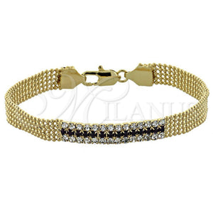 Oro Laminado Fancy Bracelet, Gold Filled Style with Black and White Cubic Zirconia, Polished, Golden Finish, 5.011.010.2 (07 MM Thickness, 8 Inches Length)