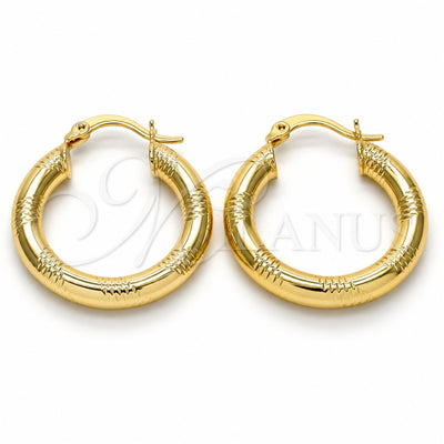 Oro Laminado Small Hoop, Gold Filled Style Hollow Design, Diamond Cutting Finish, Golden Finish, 5.138.009.25