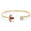 Oro Laminado Individual Bangle, Gold Filled Style Flower Design, with Multicolor Cubic Zirconia, Polished, Golden Finish, 07.97.0053 (03 MM Thickness, One size fits all)