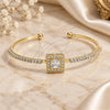 Oro Laminado Individual Bangle, Gold Filled Style with White Micro Pave and White Cubic Zirconia, Polished, Golden Finish, 07.97.0057 (03 MM Thickness, One size fits all)