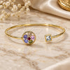 Oro Laminado Individual Bangle, Gold Filled Style Flower Design, with Multicolor Cubic Zirconia and White Crystal, Polished, Golden Finish, 07.97.0058 (02 MM Thickness, Size 3 (2.00 Diameter))