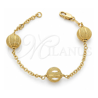 Oro Laminado Fancy Bracelet, Gold Filled Style Ball Design, Brushed Finish, Golden Finish, 03.63.1173.07 (7 Inches Length)