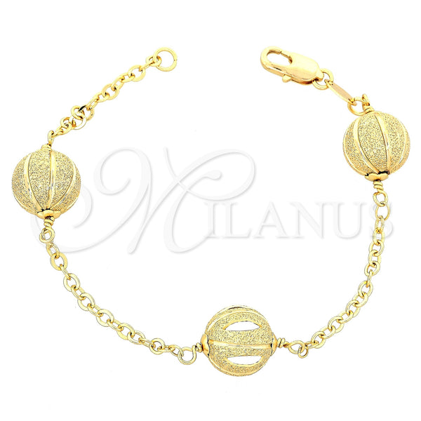 Oro Laminado Fancy Bracelet, Gold Filled Style Ball Design, Brushed Finish, Golden Finish, 03.63.1173.07 (7 Inches Length)