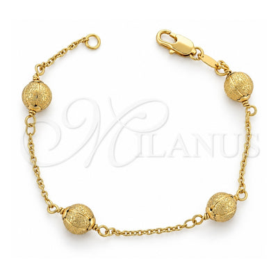 Oro Laminado Fancy Bracelet, Gold Filled Style Ball and Rolo Design, Matte Finish, Golden Finish, 03.63.1262.07 (7 Inches Length)