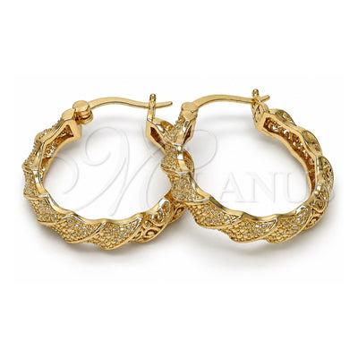 Oro Laminado Medium Hoop, Gold Filled Style with White Crystal, Diamond Cutting Finish, Golden Finish, 02.155.0059.1.30