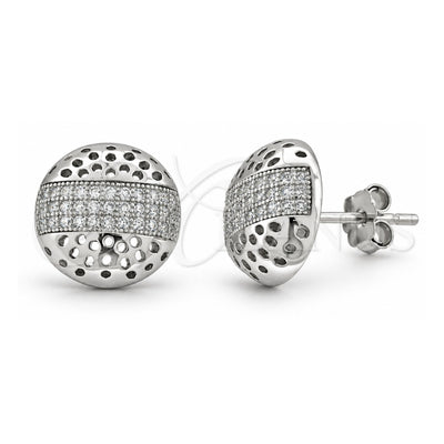 Sterling Silver Stud Earring, with White Micro Pave, Polished, Rhodium Finish, 02.174.0008