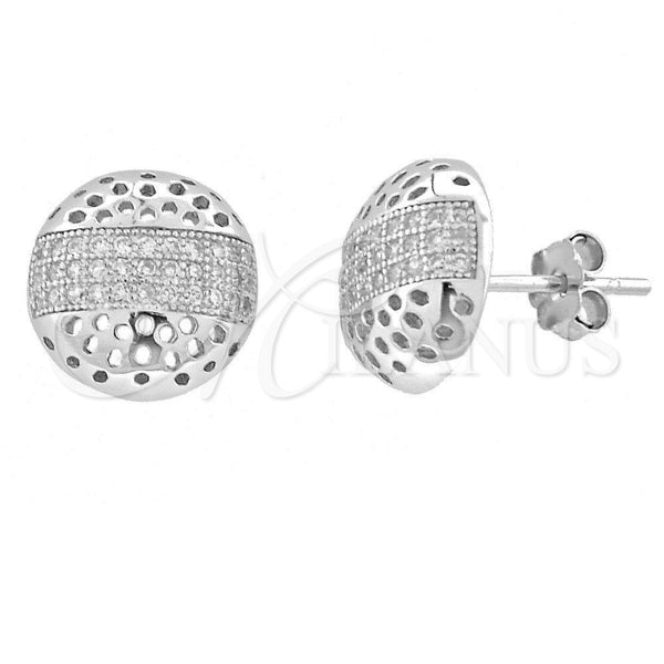 Sterling Silver Stud Earring, with White Micro Pave, Polished, Rhodium Finish, 02.174.0008