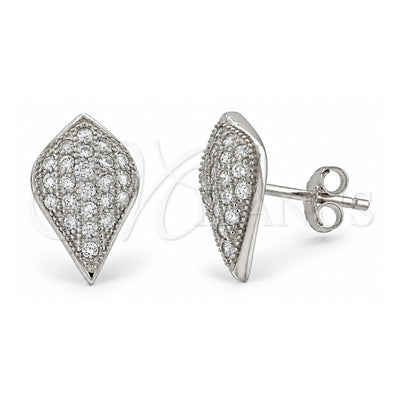 Sterling Silver Stud Earring, Teardrop Design, with White Micro Pave, Polished, Rhodium Finish, 02.174.0025