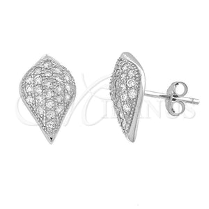 Sterling Silver Stud Earring, Teardrop Design, with White Micro Pave, Polished, Rhodium Finish, 02.174.0025