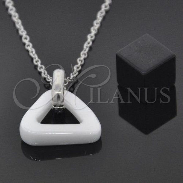 Stainless Steel Pendant Necklace, White Resin Finish, Steel Finish, 04.113.0022.18 (18 Inches Length)