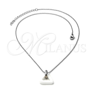 Stainless Steel Pendant Necklace, White Resin Finish, Steel Finish, 04.113.0022.18 (18 Inches Length)