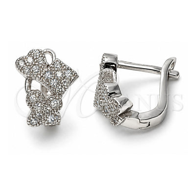 Sterling Silver Huggie Hoop, Heart Design, with White Micro Pave, Polished, Rhodium Finish, 02.186.0010