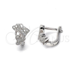 Sterling Silver Huggie Hoop, Heart Design, with White Micro Pave, Polished, Rhodium Finish, 02.186.0010