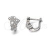 Sterling Silver Huggie Hoop, Heart Design, with White Micro Pave, Polished, Rhodium Finish, 02.186.0010