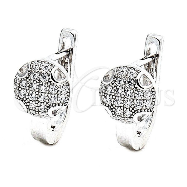 Sterling Silver Huggie Hoop, Ball Design, with White Micro Pave, Polished, Rhodium Finish, 02.186.0009