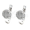 Sterling Silver Huggie Hoop, Ball Design, with White Micro Pave, Polished, Rhodium Finish, 02.186.0009