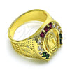 Oro Laminado Mens Ring, Gold Filled Style Guadalupe Design, with Multicolor Cubic Zirconia, Polished, Golden Finish, 5.178.005.10 (Size 10)