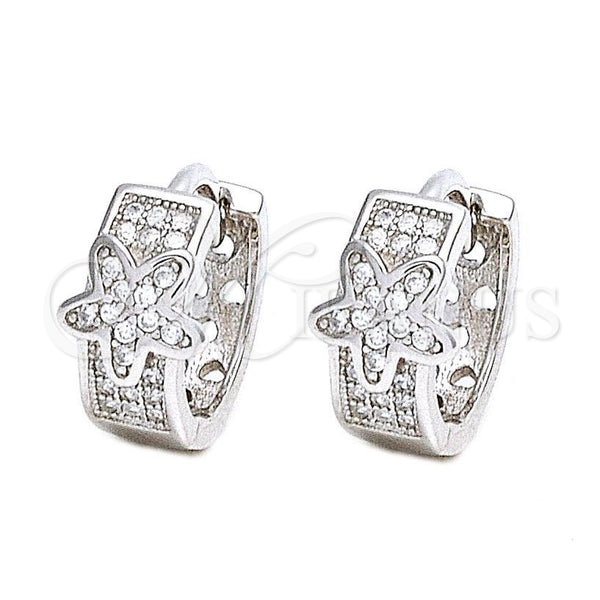 Sterling Silver Huggie Hoop, Star Design, with White Micro Pave, Polished, Rhodium Finish, 02.186.0014
