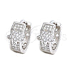 Sterling Silver Huggie Hoop, Star Design, with White Micro Pave, Polished, Rhodium Finish, 02.186.0014
