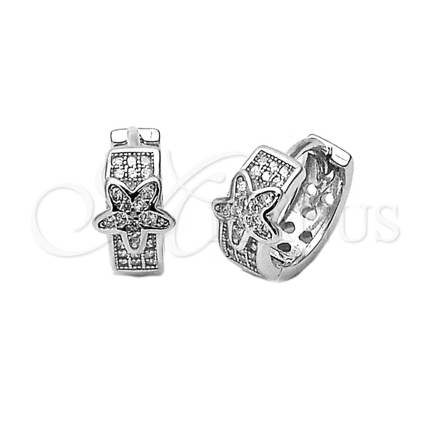 Sterling Silver Huggie Hoop, Star Design, with White Micro Pave, Polished, Rhodium Finish, 02.186.0014
