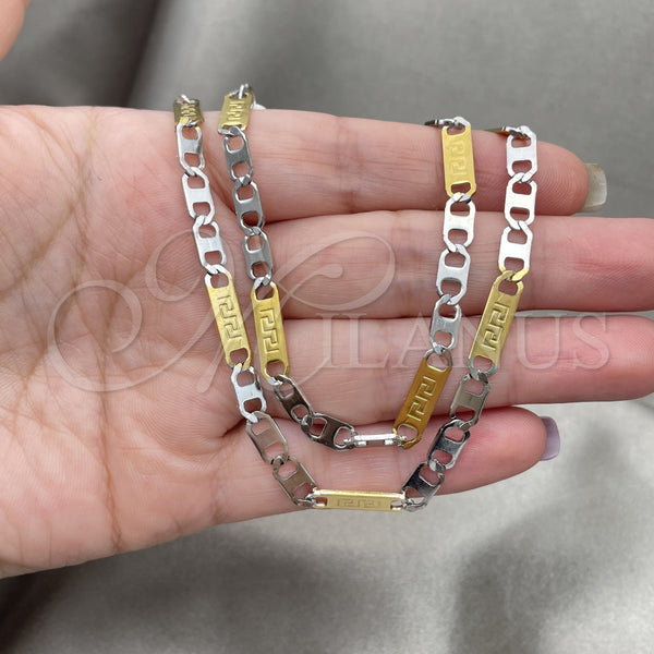 Stainless Steel Necklace and Bracelet, Greek Key Design, Diamond Cutting Finish, Two Tone, 04.113.0045.24