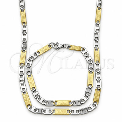 Stainless Steel Necklace and Bracelet, Greek Key Design, Diamond Cutting Finish, Two Tone, 04.113.0045.24 for wholesale, main product view