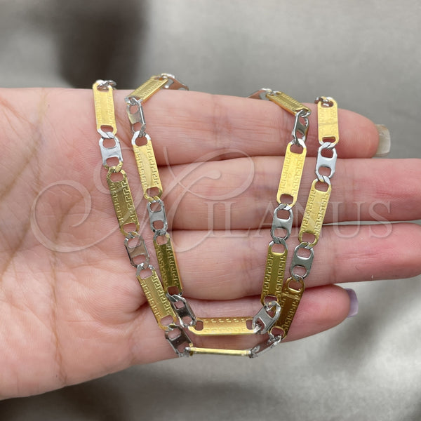Stainless Steel Necklace and Bracelet, Greek Key Design, Diamond Cutting Finish, Two Tone, 04.113.0041.24