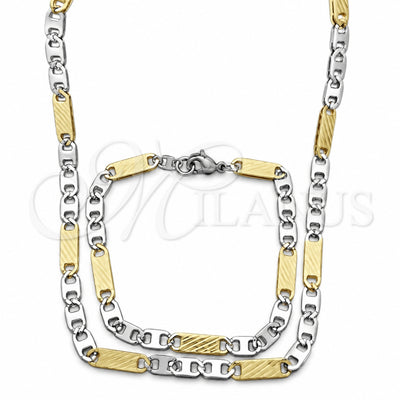 Stainless Steel Necklace and Bracelet, Mariner Design, Diamond Cutting Finish, Two Tone, 04.113.0039.24 for wholesale, main product view