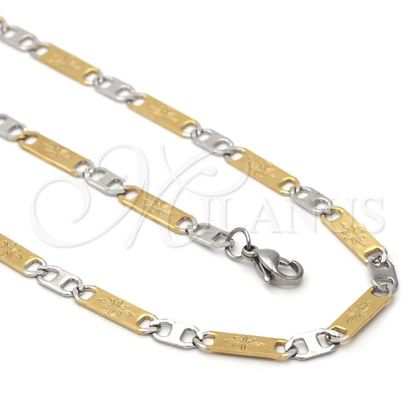 Stainless Steel Necklace and Bracelet, Mariner Design, Diamond Cutting Finish, Two Tone, 04.113.0059.24