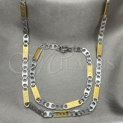 Stainless Steel Necklace and Bracelet, Mariner Design, Diamond Cutting Finish, Two Tone, 04.113.0047.24 for wholesale, main product view